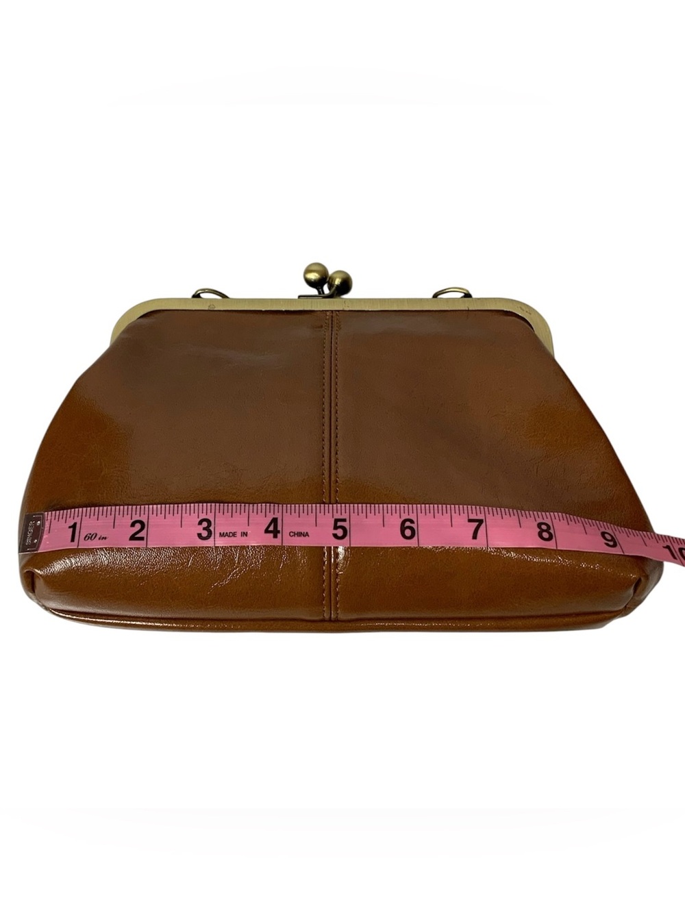 Cognac Retro Kiss Lock Faux Leather Shoulder Bag - Picture 5 of 7